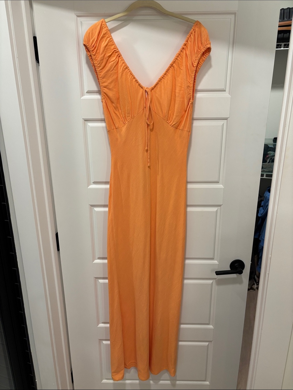 Orange long linen blend bias cut dress
